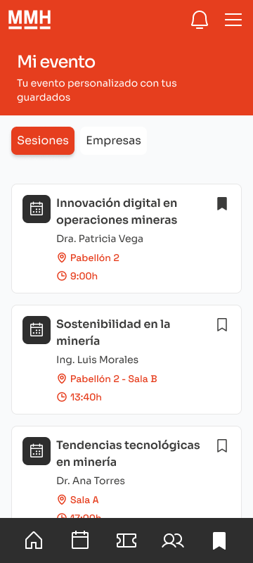Pantalla de agenda de MMH